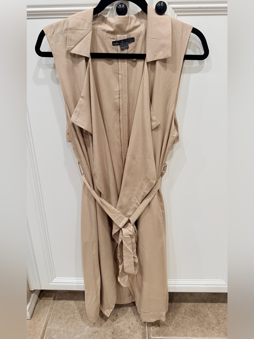 New Sleeveless Tie-Waist Long Vest in Beige- All sizes